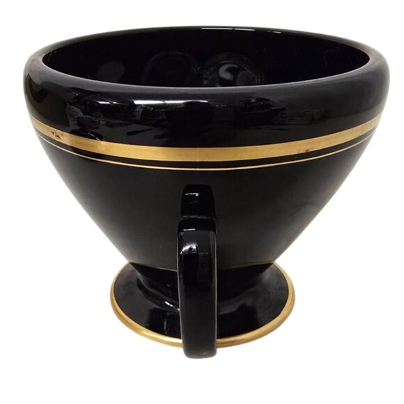 Vintage Black & Gold Porcelain Lidded Sugar Bowl Dual Handles - Picture 7 of 9